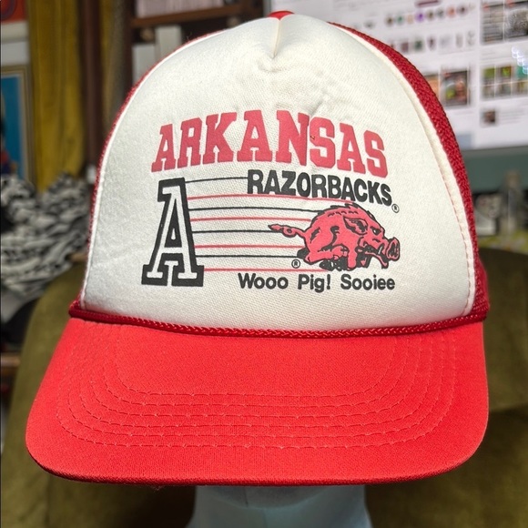 Vintage 80s Arkansas Razorbacks Trucker Hat Baseball Cap Snapback Foam - Picture 1 of 7